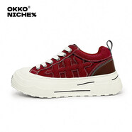 OKKO王鶴棣同款帆布鞋男女款2025新款潮牌梅花板鞋厚底增高運動(dòng)休閑鞋 紅色 37 女碼