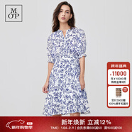 Marc O'Polo/MOP 2024夏季新款純棉V領(lǐng)新中式印花短袖收腰連衣裙 青花瓷印花M27 M /170