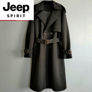 JEEP SPIRIT【尊貴專(zhuān)享】高端英倫男戰壕風(fēng)衣外套新款華達呢商務(wù)休閑長(cháng)款 黑色 L 寬松款，185斤以下穿