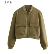 美安嘉歐美轟炸機短款外套女氣質(zhì)百搭飛行員夾克女顯瘦棒球服女 軍綠色 L