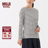MUJI MUJI 女式 粗棉線(xiàn)條紋長(cháng)袖T恤 白色*橫條 L