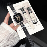 炫戴 適用iwatchs11表帶針扣s10/s9/s8蘋(píng)果手表s7金屬6拼接5真皮4表帶applewatch3代SE手表帶ultra3 滑梯閃鉆金屬表帶-黑色銀扣 42mm適用Apple Watch 