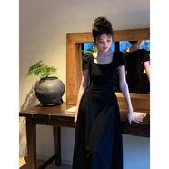 GARNUO白色短袖連衣裙子女夏季茶歇法式小個(gè)子高級感收腰顯瘦小白裙長(cháng)裙 黑色【短袖長(cháng)款】 M 【111-120斤】