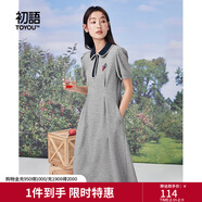初語(yǔ)polo領(lǐng)連衣裙收腰顯瘦女夏季新款a字裙短袖t恤高腰中長(cháng)裙 灰色 S