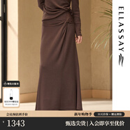 歌力思（ELLASSAY）2025秋季新款萊賽爾一字領(lǐng)下擺捏褶設計修身針織衫EWB363Z00400 焦糖咖半身裙 L