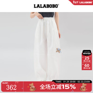 LALABOBO潮流休閑褲男女裝2025夏季新款寬松闊腿時(shí)尚百搭長(cháng)褲子RBEB-ZC23 米白 薄款 S