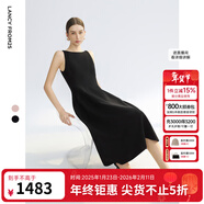 朗姿2025夏季新款優(yōu)雅一字領(lǐng)無(wú)袖連衣裙女高端法式修身收腰裙子 黑色 L