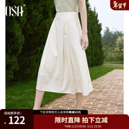 歐莎（OSA）新中式百褶半身裙女夏2025新款顯瘦中長(cháng)款國風(fēng)改良馬面裙 米白色 L