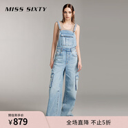 MISS SIXTY牛仔連體連衣褲女背帶褲復古工裝褲寬松闊腿褲減齡 淺藍 S