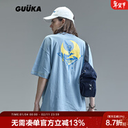 GUUKASANK聯(lián)名街頭卡通印花短袖t恤男 嘻哈情侶運動(dòng)五分袖寬松TEE 藍色 M