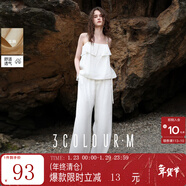 三彩2025夏季新款設計感小衫吊帶拼接上衣飄帶寬松度假M 奶白色 XL 170/92A
