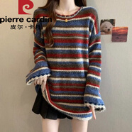 皮爾卡丹慵懶風(fēng)復古條紋正肩毛衣女2026秋冬新款大碼胖mm中長(cháng)款馬海毛上衣 圖片色毛衣【今年/小眾/巨顯瘦/遮肉/別致/藏 L (100-120斤)