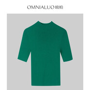 歐柏蘭奴（OMNIALUO）歐柏一體成型德國揚子紗半高領(lǐng)羊毛衫女2025秋套頭短袖針織T恤衫 G01 綠色 S