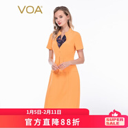 VOA36姆米蠶絲重磅立領(lǐng)提花拼接短袖收腰假兩件職業(yè)裝連衣裙 A82 流光橙黃（C54） 2XL