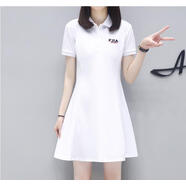 SIN.CYC女裝polo領(lǐng)休閑連衣裙女短裙夏季刺繡休閑運(yùn)動收腰顯瘦T恤裙 白色 L 110-120斤