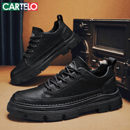 卡帝樂(lè )鱷魚(yú)（CARTELO）男鞋春季2026爆款潮流休閑鞋子男厚底工裝皮鞋男士馬丁鞋 黑色 41
