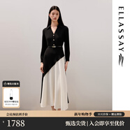 歌力思（ELLASSAY）2025秋季新款醋纖黑白撞色斜向拼接長(cháng)袖連衣裙女EWU363Y02000 黑撞白 M