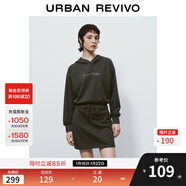 UR秋冬新款女裝美式休閑感刺繡拼接連帽連衣裙UYL740017 深灰 M