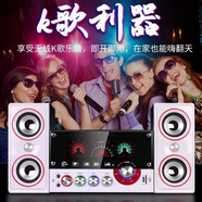 先科 多媒體桌面藍牙電腦音響 有源重低音炮組合2.1臺式機電視音箱插卡U盤(pán)卡拉OK話(huà)筒 白色炫酷彩燈版+魔球彩燈 標配