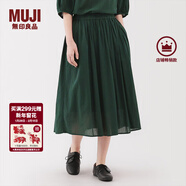 MUJI女式 強捻 抽褶裙 長(cháng)半身裙女裙子女裝格子裙25年夏季BE1VEC5S 深綠色 M （160/66A）