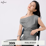 伊芙麗（eifini）伊芙麗一字肩涼爽T恤連衣裙套裝女2025夏裝新款百搭顯瘦氣質(zhì)套裝 花灰 T恤+半身裙 S