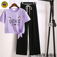 G.duck女童衣服女大童套裝8-15歲小學(xué)生初中學(xué)生夏天服裝夏裝兩件套 紫色0101+280套裝 160 XL碼建議身高150-155厘米
