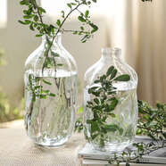 語(yǔ)森憶indy美學(xué)自然形態(tài)水波不規則玻璃小口落地花瓶 透明不則大號（口5cm高32cm）加厚升級