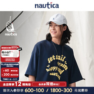 nautica white sail白帆×cityboy 日系中性索羅娜涼感笑臉撞色印花短袖T恤TW5231 深藍色41C L