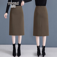 唐謎毛呢西裝半身裙女春秋2026新款高腰通勤包臀裙中長(cháng)款后開(kāi)叉一步裙 西裝面料-咖色-短款60CM起 L (28) 【105-115斤】
