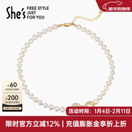 She's茜子蝴蝶結吊墜珍珠項鏈頸鏈精致輕奢小眾時(shí)尚鎖骨鏈新年禮物女 金色K2