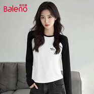 班尼路（Baleno）休閑撞色長(cháng)袖t恤女2025年春秋季新款小貓印花簡(jiǎn)約舒適通勤風(fēng)上衣