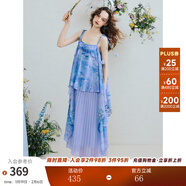 兩三事幻海波光 2025夏季新款復古印花拼接百褶裙擺吊帶裙連衣裙 藍紫色-y S