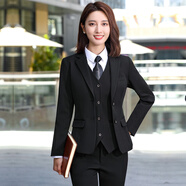 媚哥小西裝女外套職業(yè)裝秋冬季長(cháng)袖套裝正裝大學(xué)生酒店銀行西服工作服 黑色西裝【高品質(zhì)厚款單件】 2XL 碼【約115-125斤人穿】