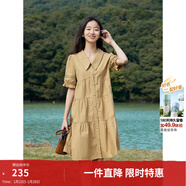 茵曼（INMAN）2026夏女新款田園娃娃裙切爾西領(lǐng)泡泡袖A字連衣裙 深褐色 -18525990 XL