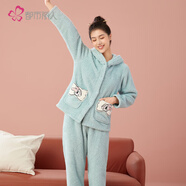 都市麗人內衣女睡衣套裝秋冬珊瑚絨米粒絨連帽開(kāi)衫厚保暖絨類(lèi)家居服2H2108