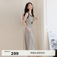 伊芙麗（eifini）伊芙麗經(jīng)典百搭針織條紋休閑風(fēng)肌理背心連衣裙2025春季新品遛彎裙 黑色 M
