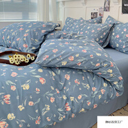 2025新款水洗雙層紗綁帶款系列四件套柔軟舒適床單床笠宿舍三件套 復古玫瑰 床單款 1.8m四件套【被套180*220cm】