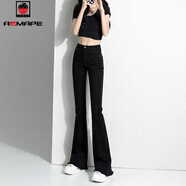 AEMAPE牛仔褲女2025秋冬新款微喇叭高腰彈力緊身毛邊顯瘦洋氣簡(jiǎn)約闊腿褲 黑色加長(cháng)165CM以上拍  L _113-126斤