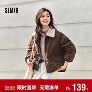 森馬（Semir）外套女oversize插肩袖仿羊羔毛毛領(lǐng)冬季2024夾棉夾克109724108016