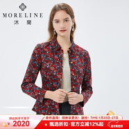 MORELINE沐蘭商場(chǎng)同款印花襯衫秋秋新款女士修身顯瘦翻領(lǐng)長(cháng)袖氣質(zhì)短款 紅玫瑰 3XL 46