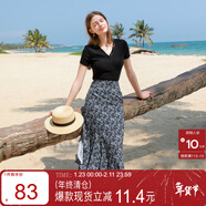 三彩2025夏季新款碎花半身裙高腰開(kāi)叉雪紡A字裙浪漫長(cháng)裙清新M