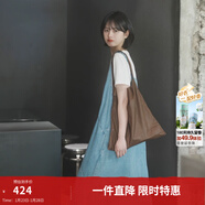 茵曼（INMAN）天絲涼感漢麻抗菌牛仔連衣裙兩件套裝2026夏女裝休閑背帶長(cháng)裙子 牛仔藍 L