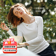 Olrain歐芮兒灰色長(cháng)袖T恤女裝秋季通勤斜肩設計感打底衫上衣 米白色 M