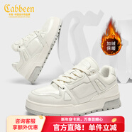 卡賓男鞋冬季新款黑色板鞋男時(shí)尚潮牌厚底鞋子男百搭休閑運動(dòng)鞋男潮鞋 白色 加絨 40