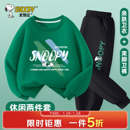 史努比兒童套裝男童春秋款衛衣衛褲兩件套男孩運動(dòng)裝中大童百搭春季童裝 【衛衣套裝】綠 青翠努比_5+黑 橫線(xiàn)努比X_K5 140