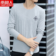 南極人（Nanjiren）潮流男士長(cháng)袖t恤純棉V領(lǐng)2025新款上衣服男裝秋季純色白體恤打底衫 長(cháng)袖船錨灰色 3XL