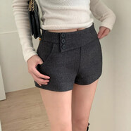 圣羅地奧毛呢短褲秋冬灰色毛呢短褲女冬季2025顯瘦韓版中高腰緊身包臀呢子 深灰色 XL