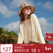 三彩2025春季新款鏤空肌理針織衫微透罩衫套頭輕薄毛衫慵懶度假M