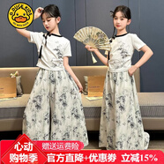 G.duck女童t恤中國風(fēng)兒童套裝夏季2025新款女孩夏裝衣服短袖童裝女半袖 中大童中式古風(fēng)上衣+裙褲子夏褲女童褲薄款 夏天 150