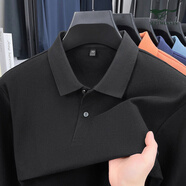 七匹狼（SEPTWOLVES）春秋季純棉長(cháng)袖t恤中年男商務(wù)休閑 黑色 M 48_【建議100-120斤】